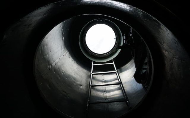 A confined space inside a storage tank